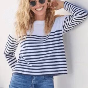 AYR Women's Slushy Long Sleeve Tee, Navy / Creamy White Stripe, Small
